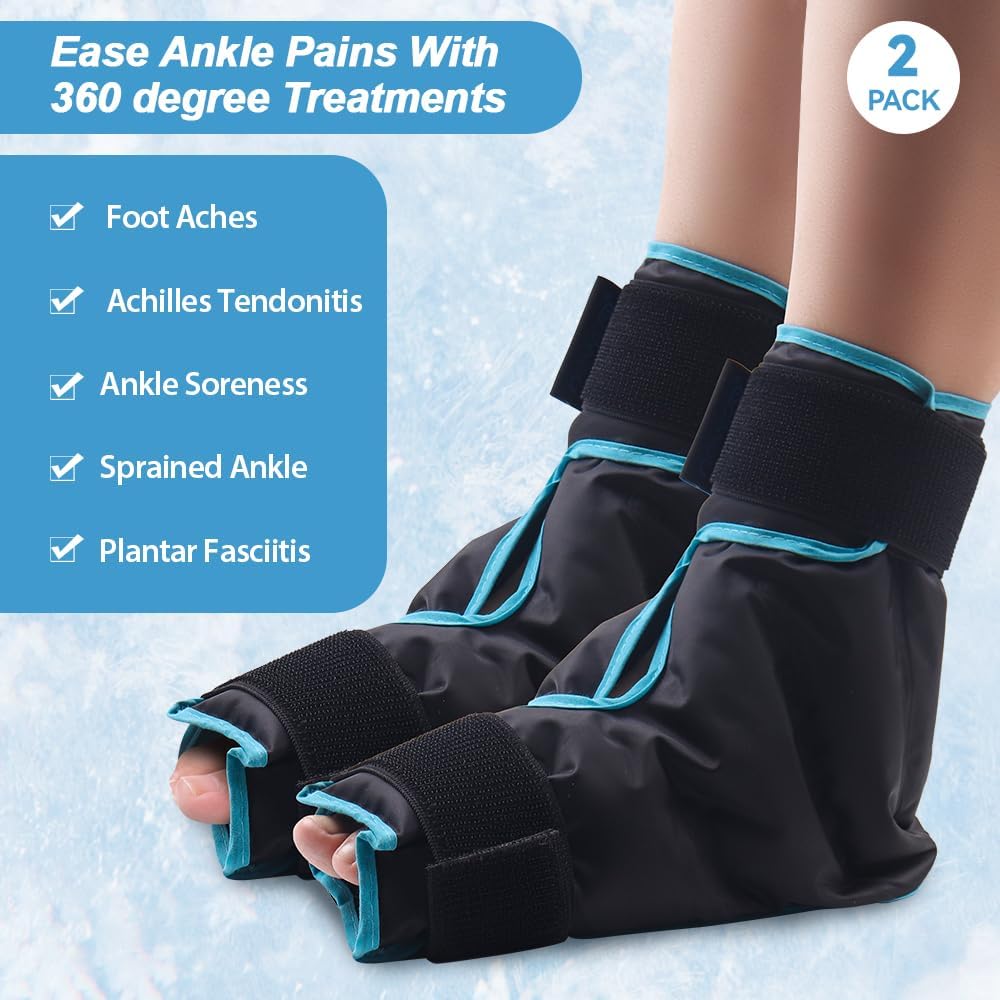 NEWGO Foot Ice Pack Wrap for Plantar Fasciitis Relief, 360° Full Coverage Reusable Gel Ice Boot for Heel & Ankle Pain, Cold Compression for Swelling, Achilles Tendonitis & Ankle Sprain- Black