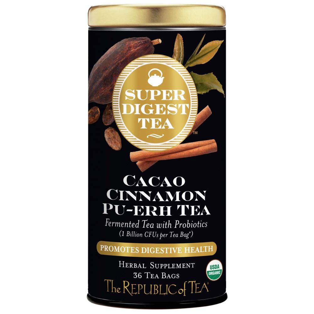 The Republic of Tea Organic Cacao Cinnamon Pu-erh SuperDigest Tea® | Probiotic Tea Bags (36 count)