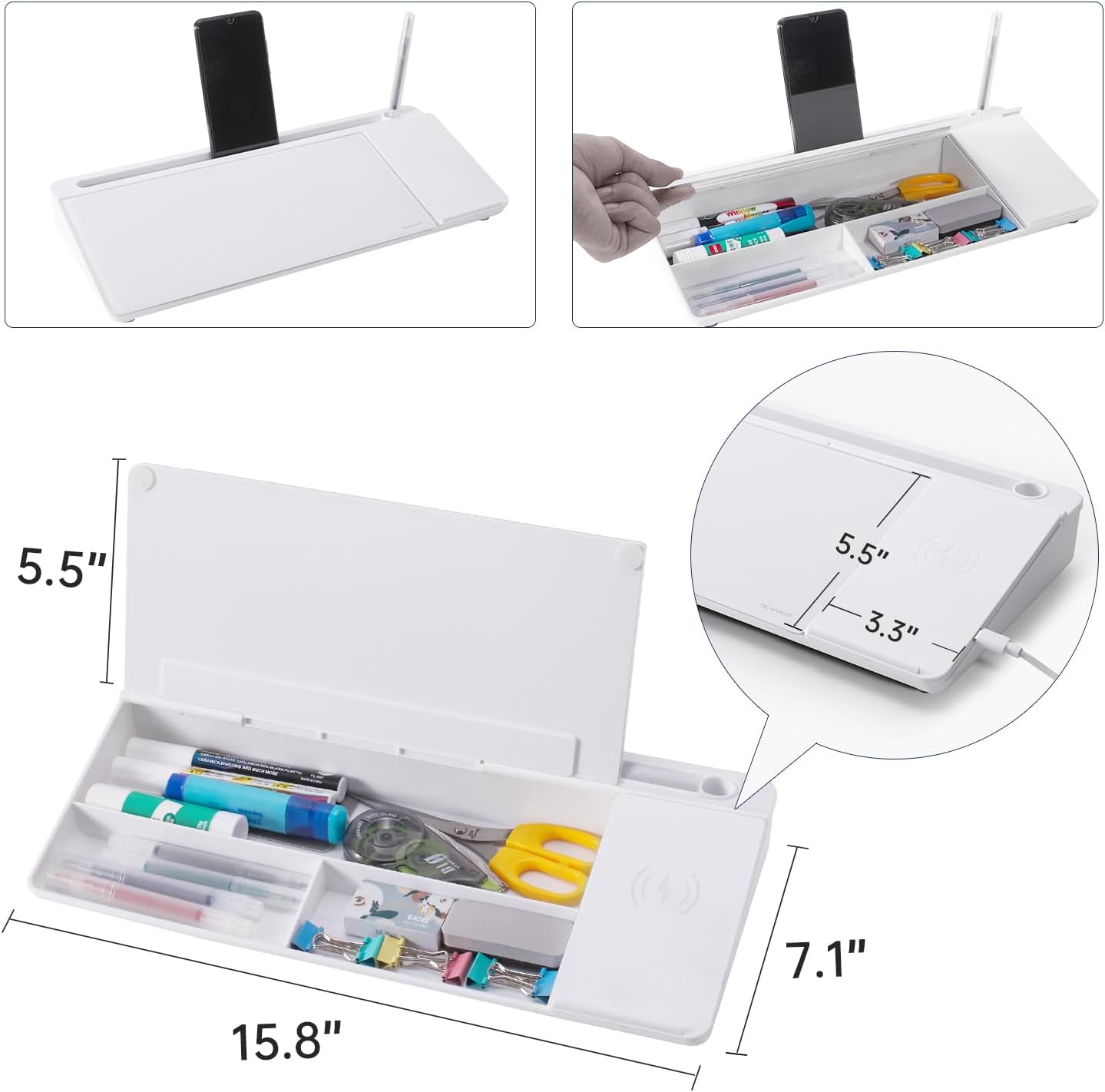 TSJ OFFICE Whiteboard Weekly Dry-Erase-Board - Desktop White Board Calendar Desk Organizers with Accessories Computer Keyboard Stand with Drawer, for Office, Home, School Supplies - White Calendar