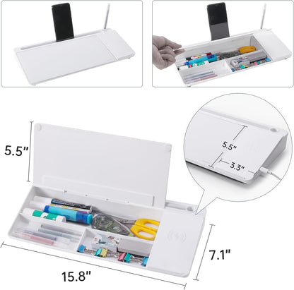 TSJ OFFICE Whiteboard Weekly Dry-Erase-Board - Desktop White Board Calendar Desk Organizers with Accessories Computer Keyboard Stand with Drawer, for Office, Home, School Supplies - White Calendar
