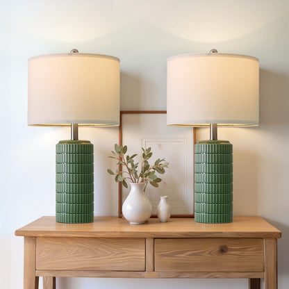 PoKat 20.75" Small Modern Ceramic Table Lamps Set of 2 for Bedroom, White Bedside Lamps for Night Stands, Farmhouse Desk Home Decor Gift Nightstand Table Lamps for Living Room End Table Beige