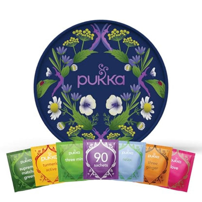 Pukka Organic Herbal Tea Sampler 90-Pack Caffeine Free Wellness Collection with Chamomile Vanilla Manuka Honey Lemon Ginger Three Mint Night Time Premium Tea Bags