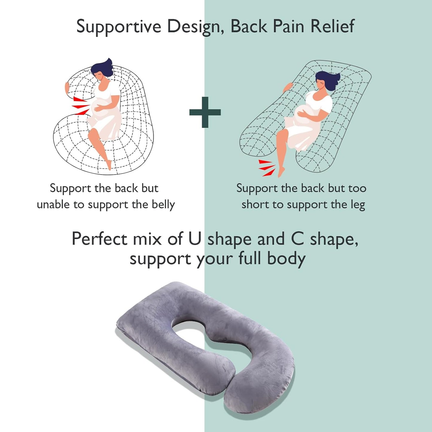 Momcozy Pregnancy Pillows with Cooling Cover, U-Shaped Full Body Maternity Pillow for Side Sleepers 57 Inch - Support for Back, Hip, Belly, Legs for Pregnant Women