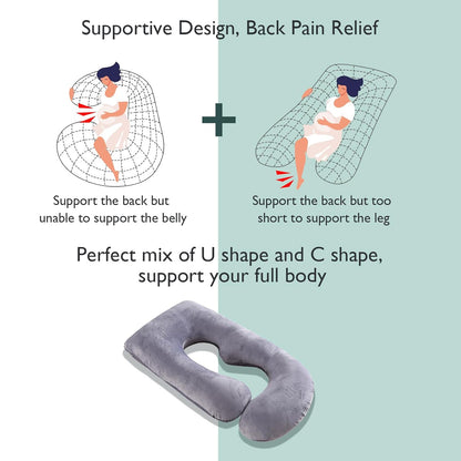 Momcozy Pregnancy Pillows with Cooling Cover, U-Shaped Full Body Maternity Pillow for Side Sleepers 57 Inch - Support for Back, Hip, Belly, Legs for Pregnant Women