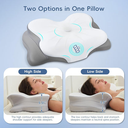 Cervical Neck Pillow, Ergonomic Memory Foam Pillow for Neck Pain Relief with Dual-Height Design, Breathable Cover, Neck Support for Side Back & Stomach Sleepers, Odorless White 1 pcs