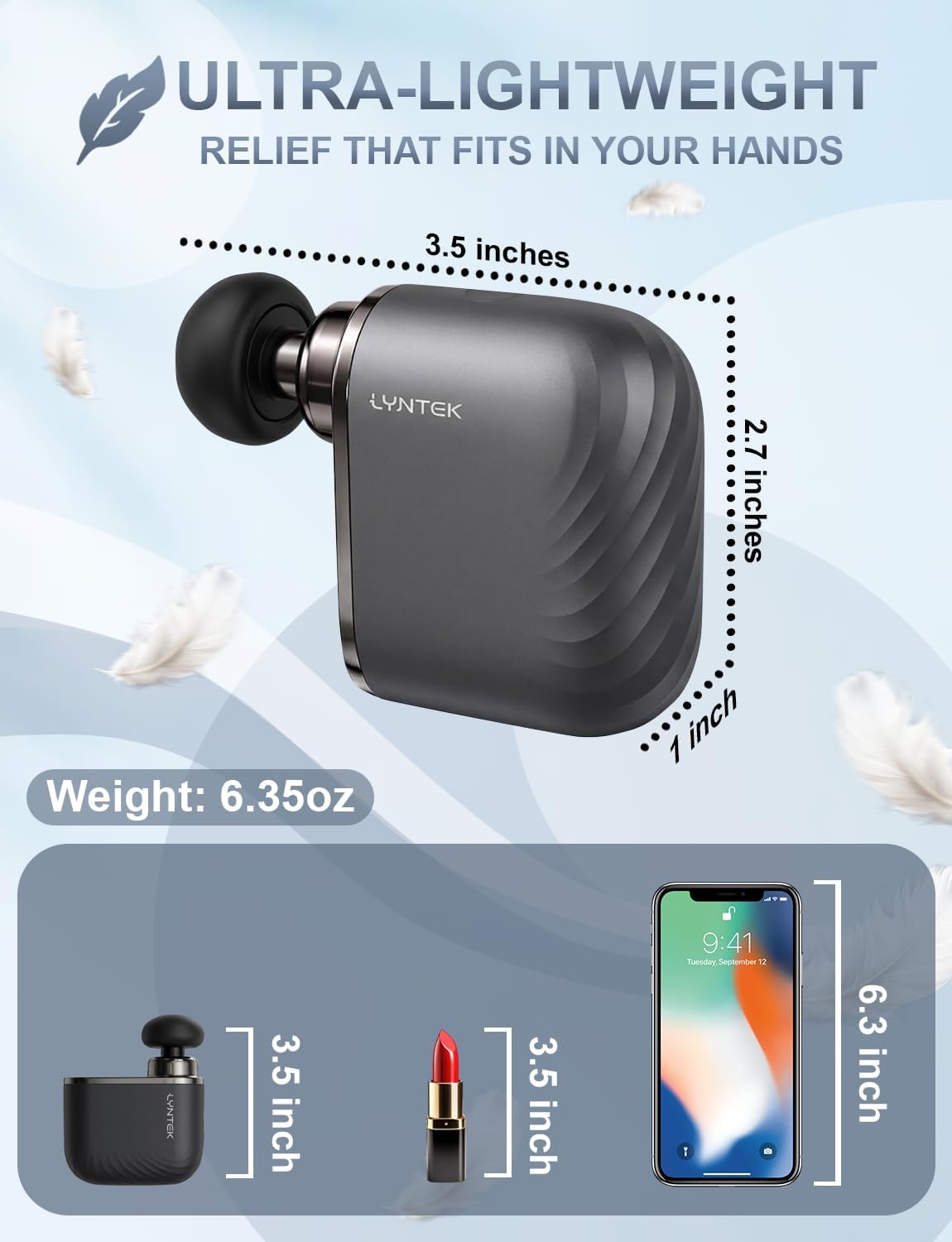 Mini Massage Gun - Small Handheld Muscle Massager with Percussion Deep Tissue, 5 Adjustable Vibration Frequency & 3 Interchangeable Heads - Portable Pocket Massage Gun for Gym, Travel, Office