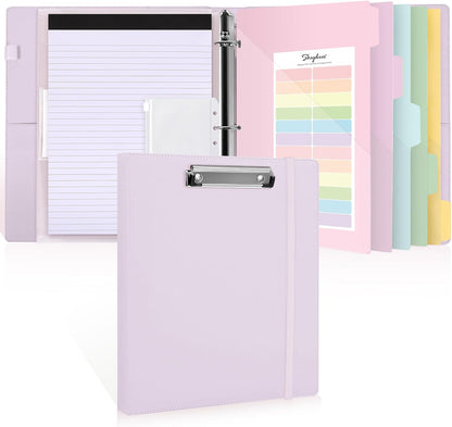 SKYDUE 3 Ring Binder with Clipboard, 13.2" × 10.2" Faux Leather 1 Inch Binder Organizer with 5 Pocket Dividers, Notepad, Labels & 2 Storage Pockets for Teachers, Students, Nurses & Office Work