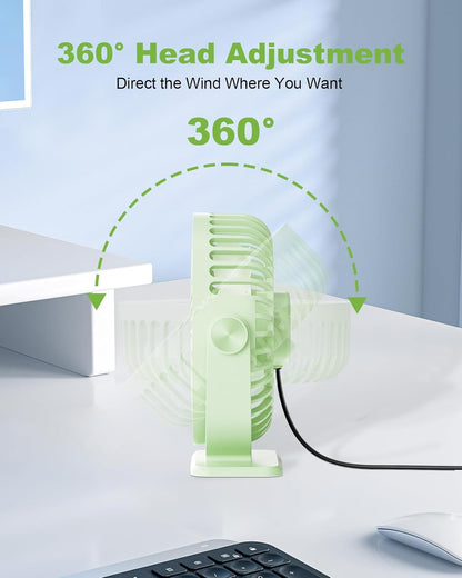 TriPole Desk Fan USB Powered Small Portable Fan, 3 Speeds Adjustable Strong Breeze Mini Personal Fans, 360° Rotation Quiet Plug In USB Fans for Desktop Bedroom Office Table Travel, Black, 4.9ft Cable