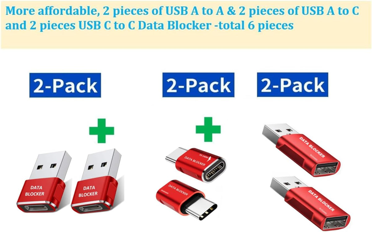 Data Blocker, USB C Data Blocker Protect Against Juice Jacking, 6-pcs