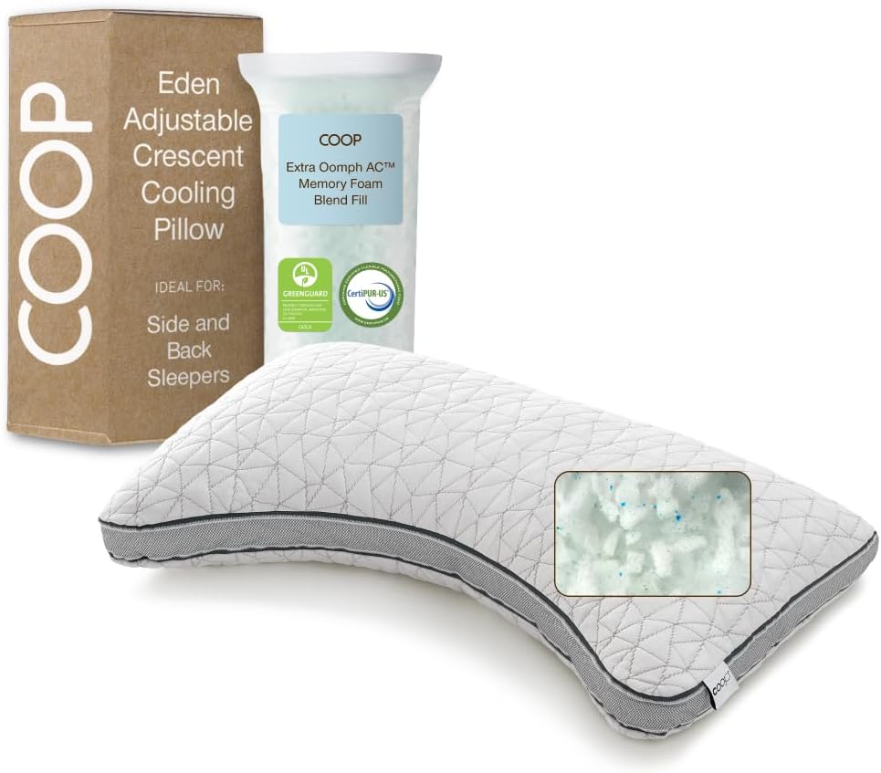 Coop Home Goods Cool+ Adjustable Pillow, Queen Size Plus Shaped Memory Foam Pillows with Cooling Gel, Back, Stomach or Side Sleeper, Neck Support for Sleeping, CertiPUR-US/GREENGUARD Gold