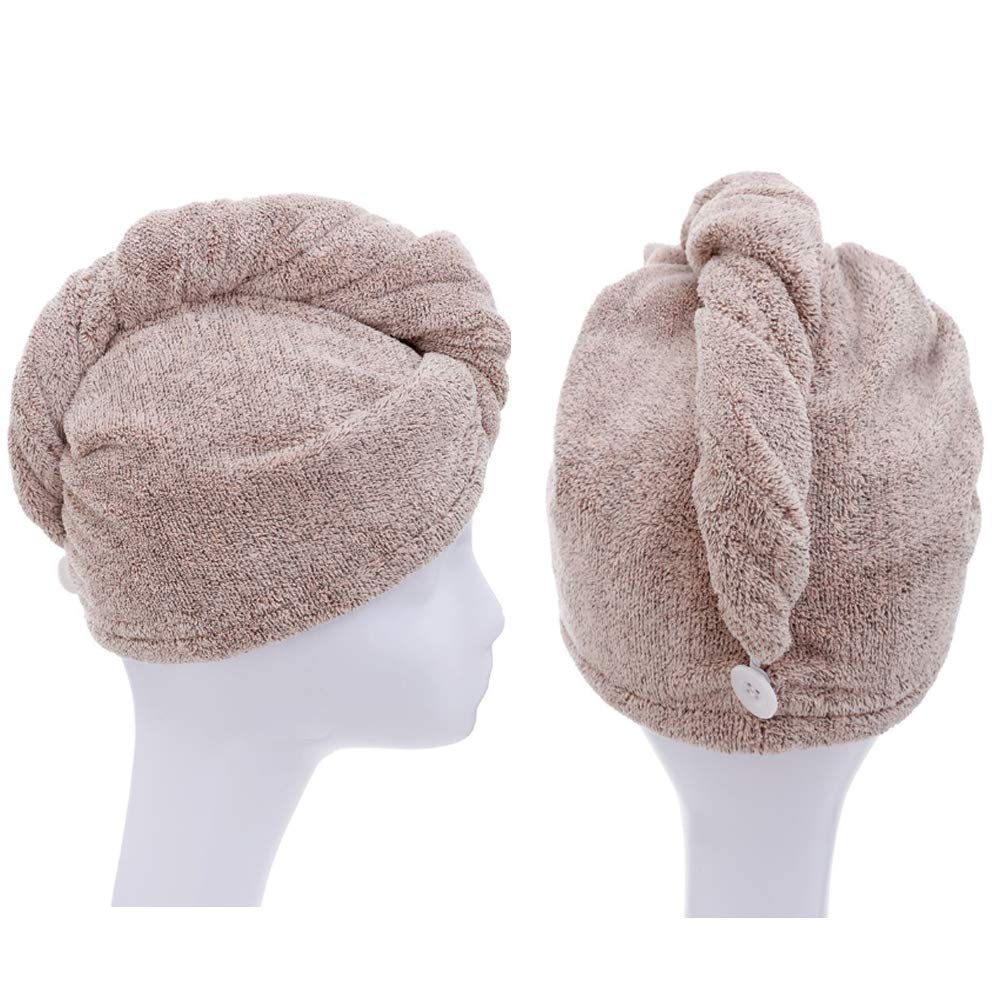 M-bestl 2 Pack Microfiber Hair Towel Wrap,Hair Drying Towel with Button,Quick Dry Hair Towel Turban for Women,Absorbent Anti-frizz Head Towel for Long Thick Curly Hair(Pink&Beige)