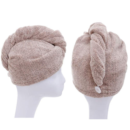 M-bestl 2 Pack Microfiber Hair Towel Wrap,Hair Drying Towel with Button,Quick Dry Hair Towel Turban for Women,Absorbent Anti-frizz Head Towel for Long Thick Curly Hair(Pink&Beige)