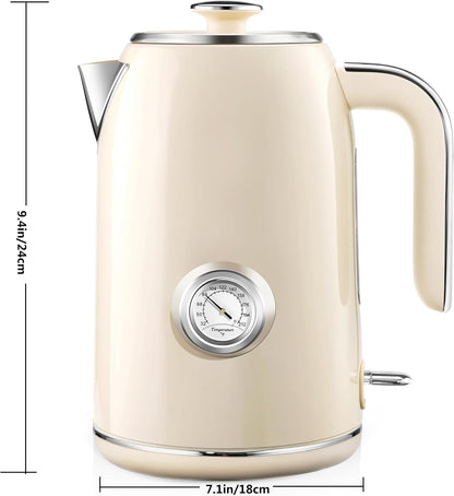 Pukomc Electric Kettle,1.7L Stainless Steel Electric tea kettle with Temperature Gauge, Fast Boiling, Auto Shut - off, BPA - Free, Boil - Dry Protection, (Retro Green)