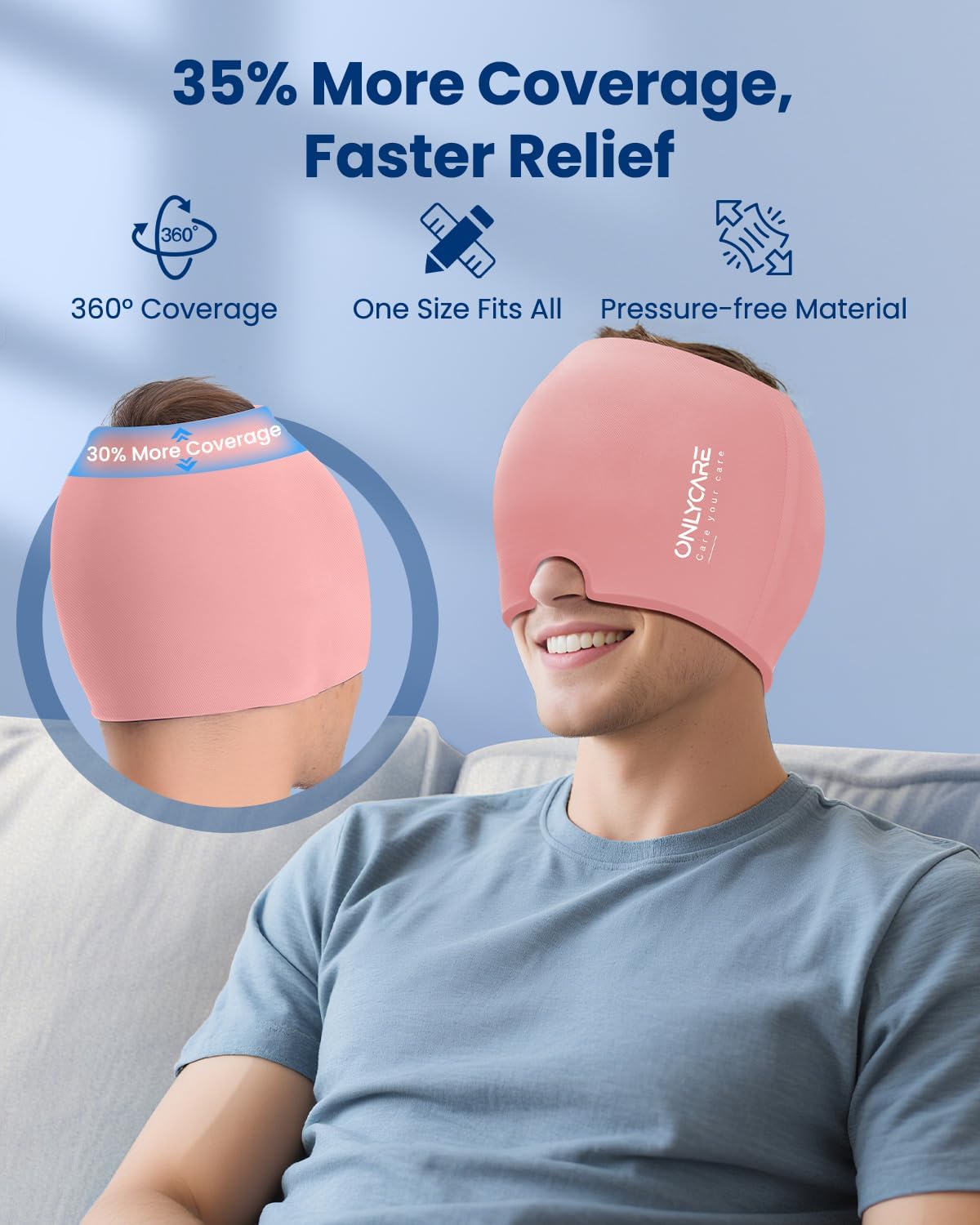 ONLYCARE Migraine Relief Cap, Upgraded Headache Relief Cap with Odorless Reusable Gel Head Wrap, Soothing Face Ice Pack Mask Products with Hot & Cold Therapy for Tension, Stress, Hangover & Puffy Eyes