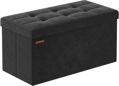 SONGMICS Mazie Collection - Storage Ottoman Bench, Foldable Foot Rest, 15 x 43 x 15 Inches, End of Bed Bench, Storage Chest, Load 660 lb, Living Room, Bedroom, Entryway, Jelly Pink ULSF277R01