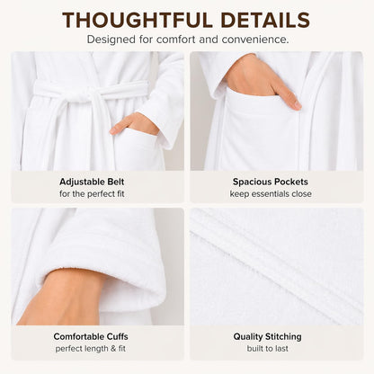 BIOLINEN 100% Cotton Terry Shawl Collar Bathrobe with Slippers