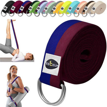 TECEUM 2 IN 1 Yoga & Mat Strap for Stretching – Cotton – 6/8/10 ft