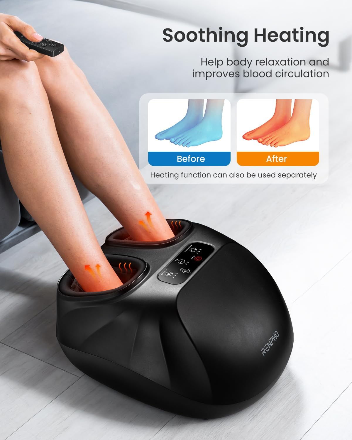 RENPHO Foot Massager Machine with Heat [2026 Upgraded], Plantar Fasciitis FSA Eligible HSA Massager, Shiatsu Foot Massager for Neuropathy, Birthday Self Care Gifts for Women Men, Up to Size 14, Black
