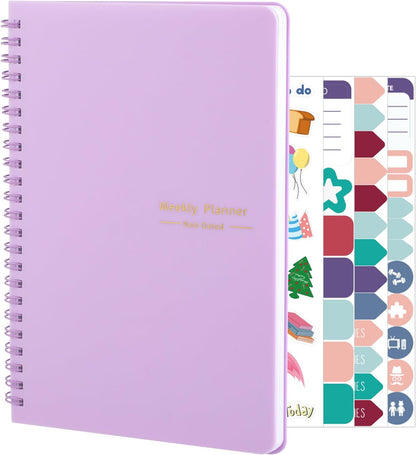 Undated Weekly Planner with Habit Tracker, 52 Weeks To Do List Notebook A5 Weekly Goal Planner with Spiral Binding & Stickers Home Work School Supplies for Women Girls 8.2" x 5.7" - Pink