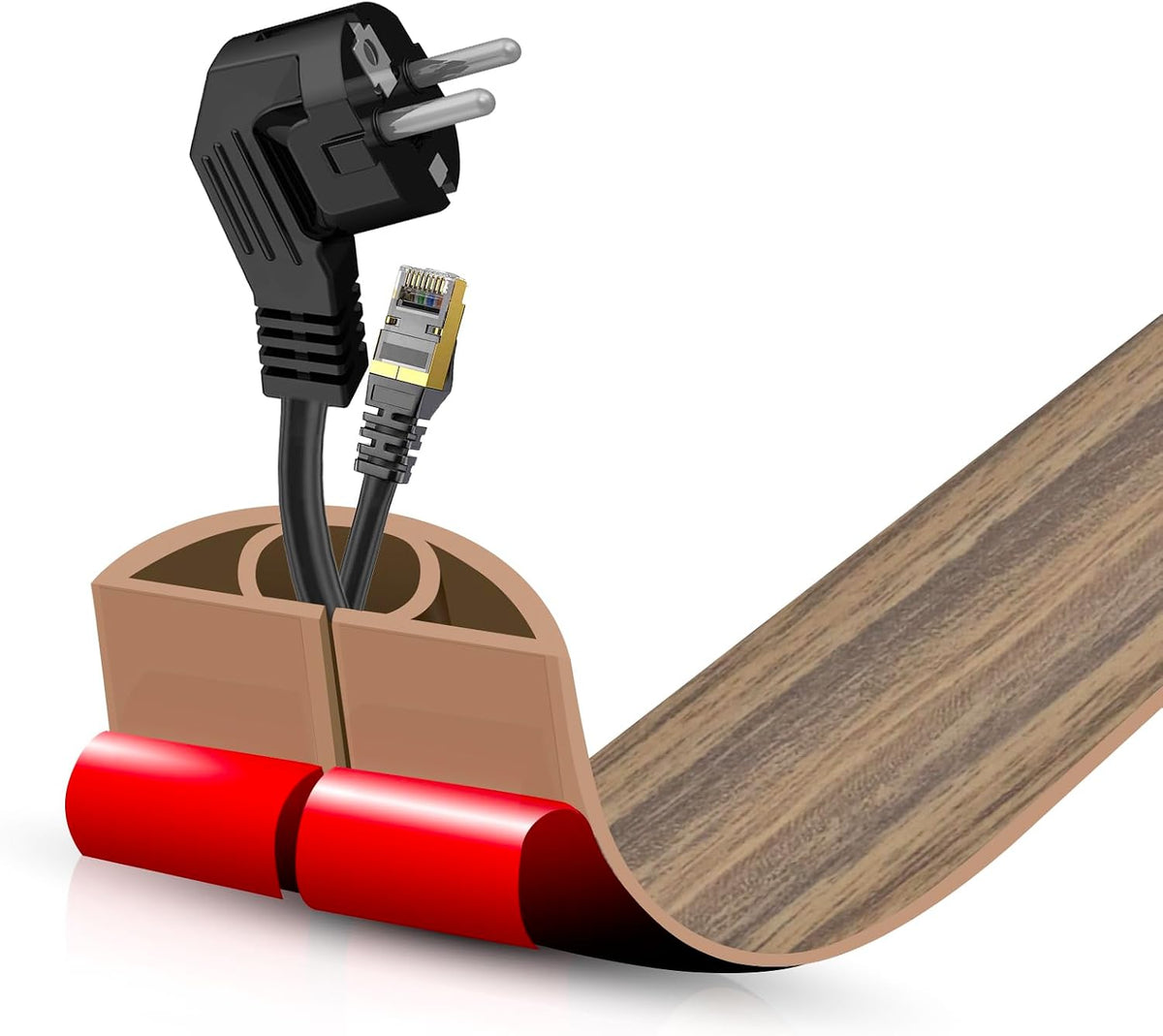 Floor Cord Cover Self Adhesive Cord Hider,10FT Cable Management, Extension Strip Protector for Wires, Prevent Cable Trips for Offices, Gyms, Exhibitions Cavity 0.39"(W) x 0.27"(H) BrownWood