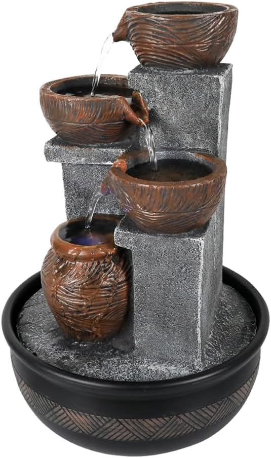 15.7''H Tabletop Water Fountain with LED Lights - Peaceful and Relaxing Water Sound - Small Desktop Waterfall Fountain for Home and Office Decoration