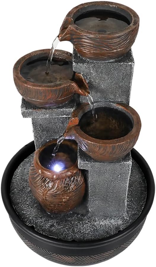 15.7''H Tabletop Water Fountain with LED Lights - Peaceful and Relaxing Water Sound - Small Desktop Waterfall Fountain for Home and Office Decoration