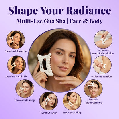 Ceramic Guasha Tool for Face & Body - Lymphatic Drainage Massager, Face Sculpting Tool, Jawline Shaper & Double Chin Reducer - Self Care Gifts