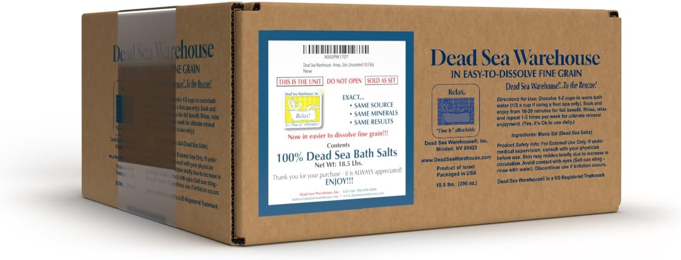 Dead Sea Warehouse-Amazing Minerals Dead Sea Bath Salts,100% Full Mineral Therapeutic Bath Salts, Detoxifying & Moisturizing, Exfoliating for Dry Skin, Unscented(5 lbs)