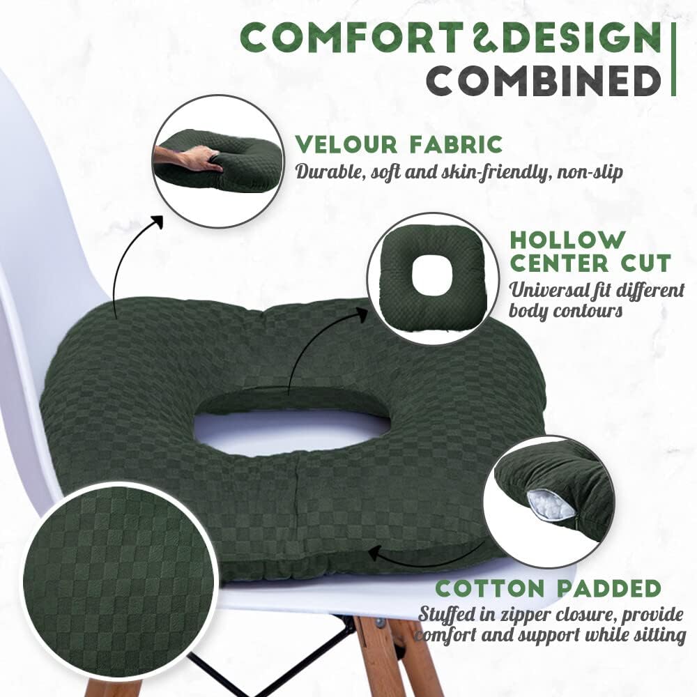 Stuffed Donut Pillow Seat Cushion | for Tailbone and Coccyx Pain, Hemorrhoids, Bed Sores, Pregnancy, Prostate, Surgery Recovery, Sitting Pressure Relief, for Home, Office and Car (Grey)