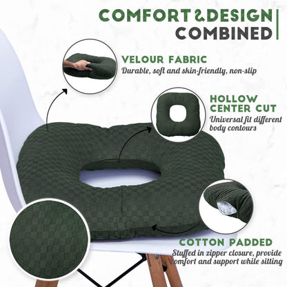 Stuffed Donut Pillow Seat Cushion | for Tailbone and Coccyx Pain, Hemorrhoids, Bed Sores, Pregnancy, Prostate, Surgery Recovery, Sitting Pressure Relief, for Home, Office and Car (Grey)