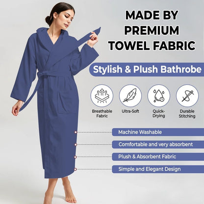 KAHAF COLLECTION Women Hooded 100% Cotton Terry Bathrobe, Soft Absorbent Quick Dry Robe for Spa, Shower & Home Wear