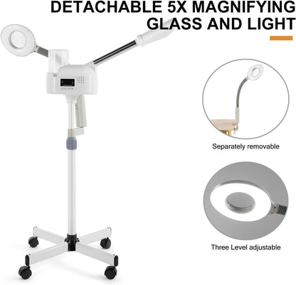 Artist hand Professional Facial Steamer with 5X LED Magnifying Lamp 3 in 1