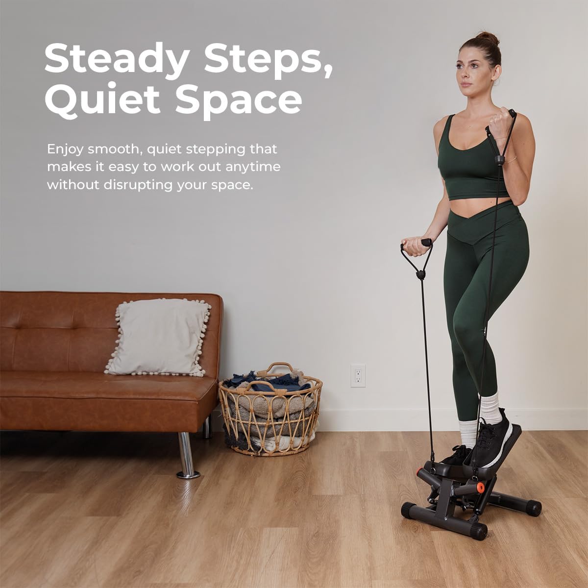 Sunny Health & Fitness Twist Steppers with Resistance Bands, Compact Mini Stair Step Machines for Low-Impact Home Cardio Workouts
