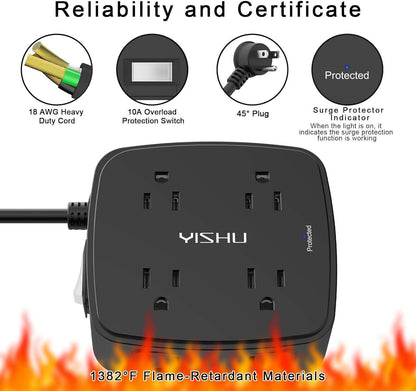 YISHU 6Ft Surge Protector Power Strip with 8 Widely Outlets & 4 USB Ports