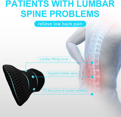 Lumbar Support Pillow for Office Chair, Memory Foam Lumbar Pillow for Lower Back Pain Relief (Grey)