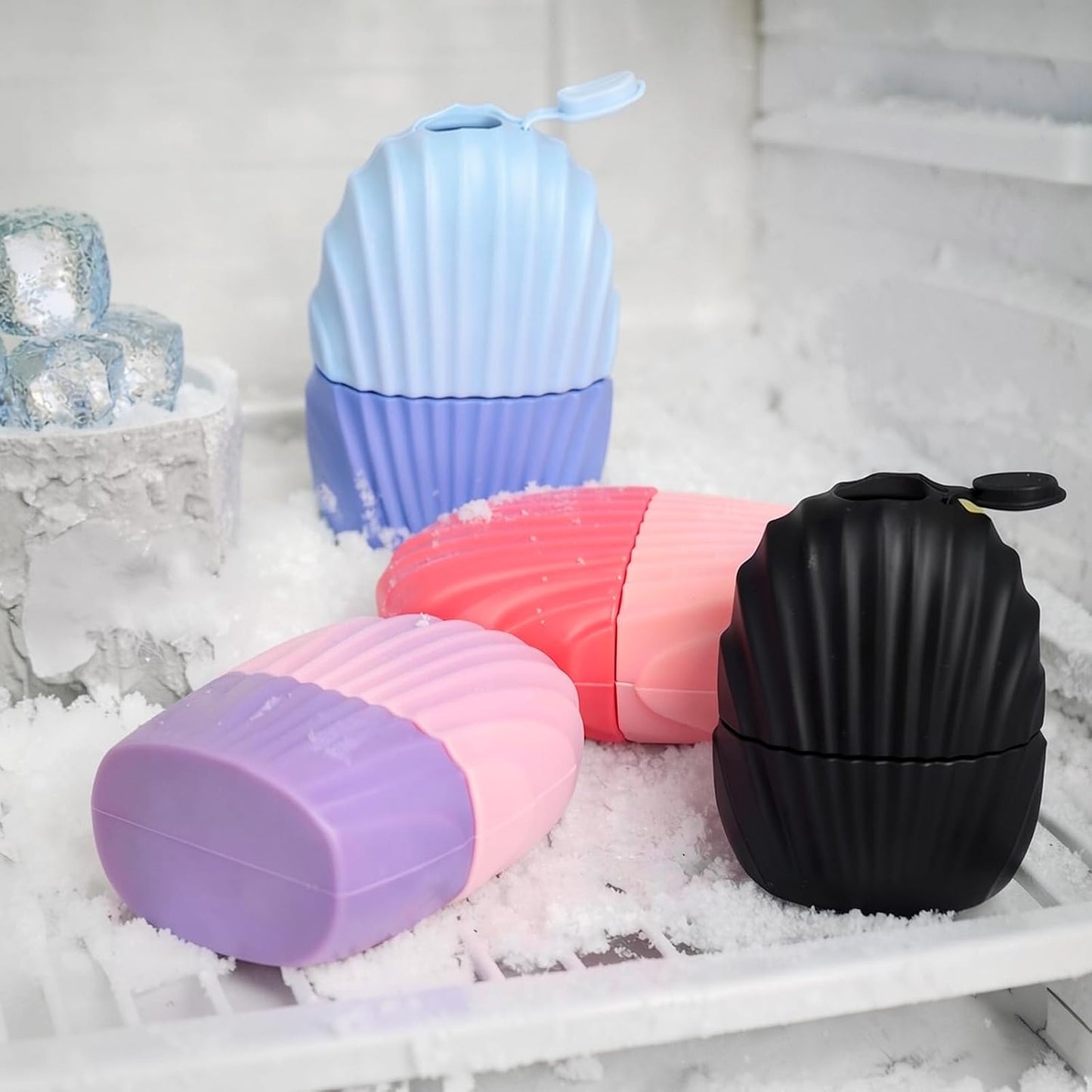 Ice Cube Roller for Face,Eyes and Neck,Reusable Silicone Ice Mold Mermaid Shell Shape for Shrink Pores Anti Wrinkle and Skin Beauty Care,Reduce Migraine Pain,Gua Sha Face Massage Tools (Pink)