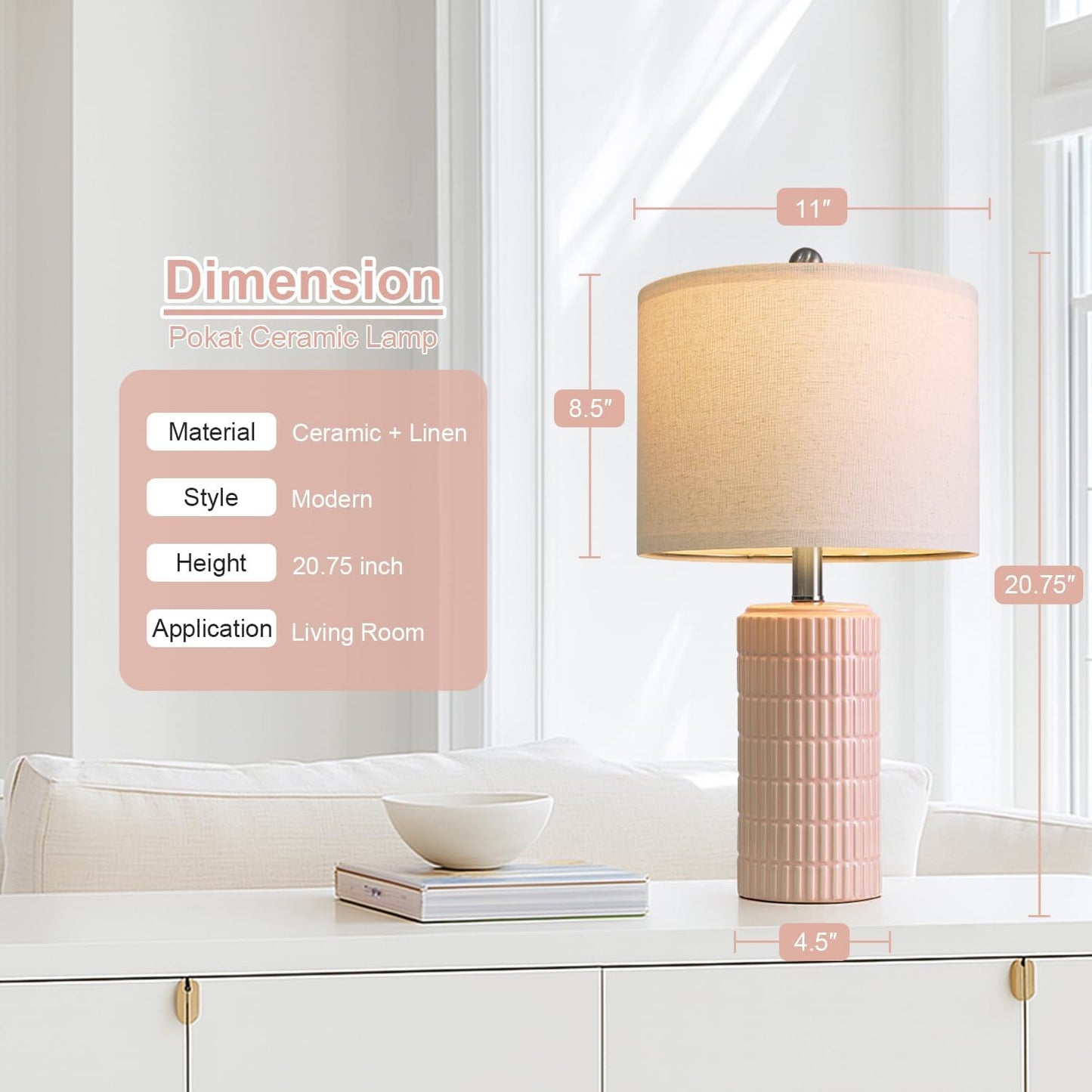 PoKat 20.75" Small Modern Ceramic Table Lamps Set of 2 for Bedroom, White Bedside Lamps for Night Stands, Farmhouse Desk Home Decor Gift Nightstand Table Lamps for Living Room End Table Beige