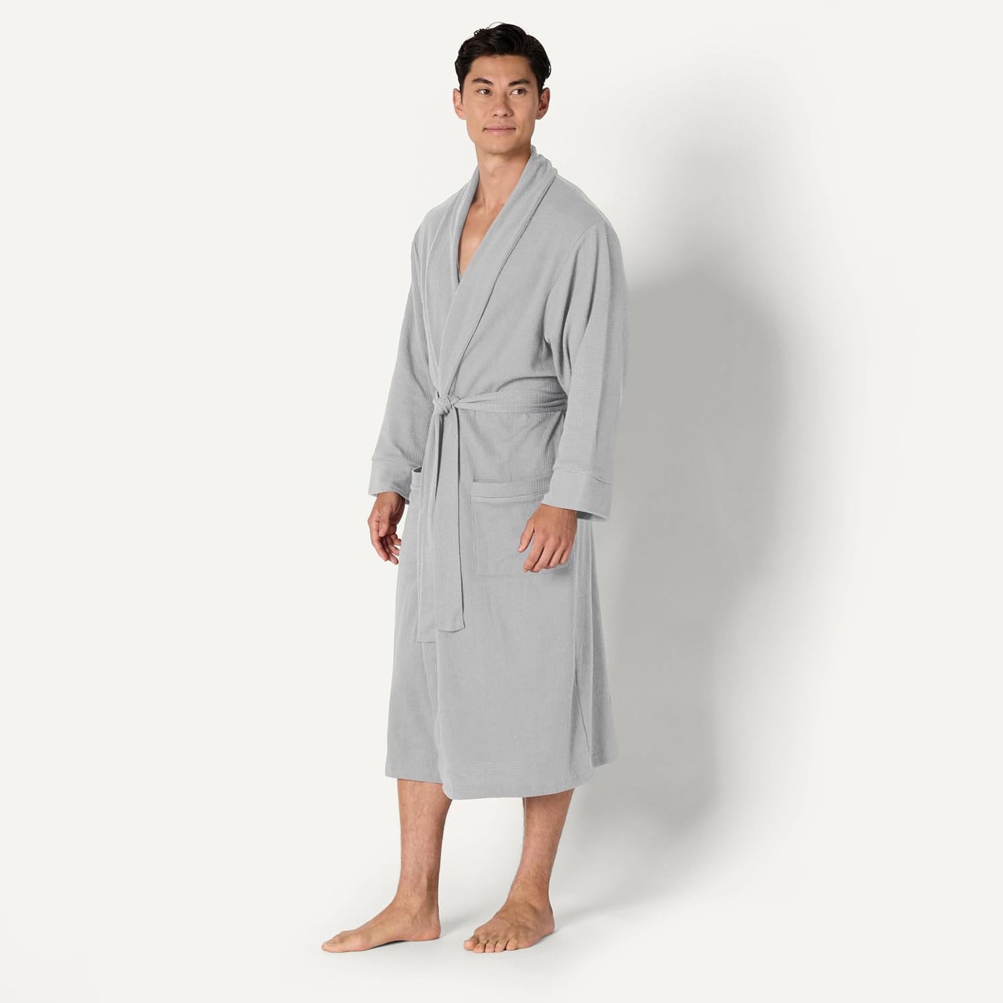 Amazon Essentials Men's Lightweight Cotton Waffle Bath Robe, Mid-Length Loungewear (Available in Big & Tall)