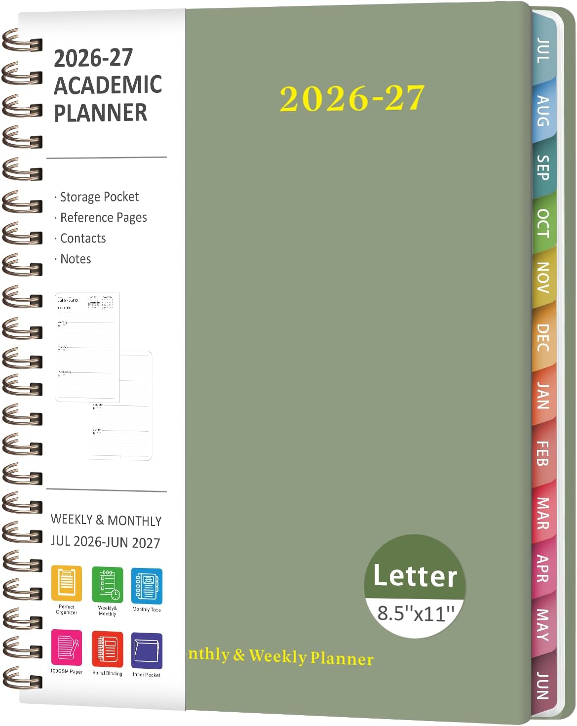Planner 2026-2027, Weekly and Monthly Calendar Planner, JUL 2026 - JUN 2027 | Academic Year, Daily Agenda Book, A5(6.3'' x 8.5''), Sprial Bound, Inner Pocket, Office School Use