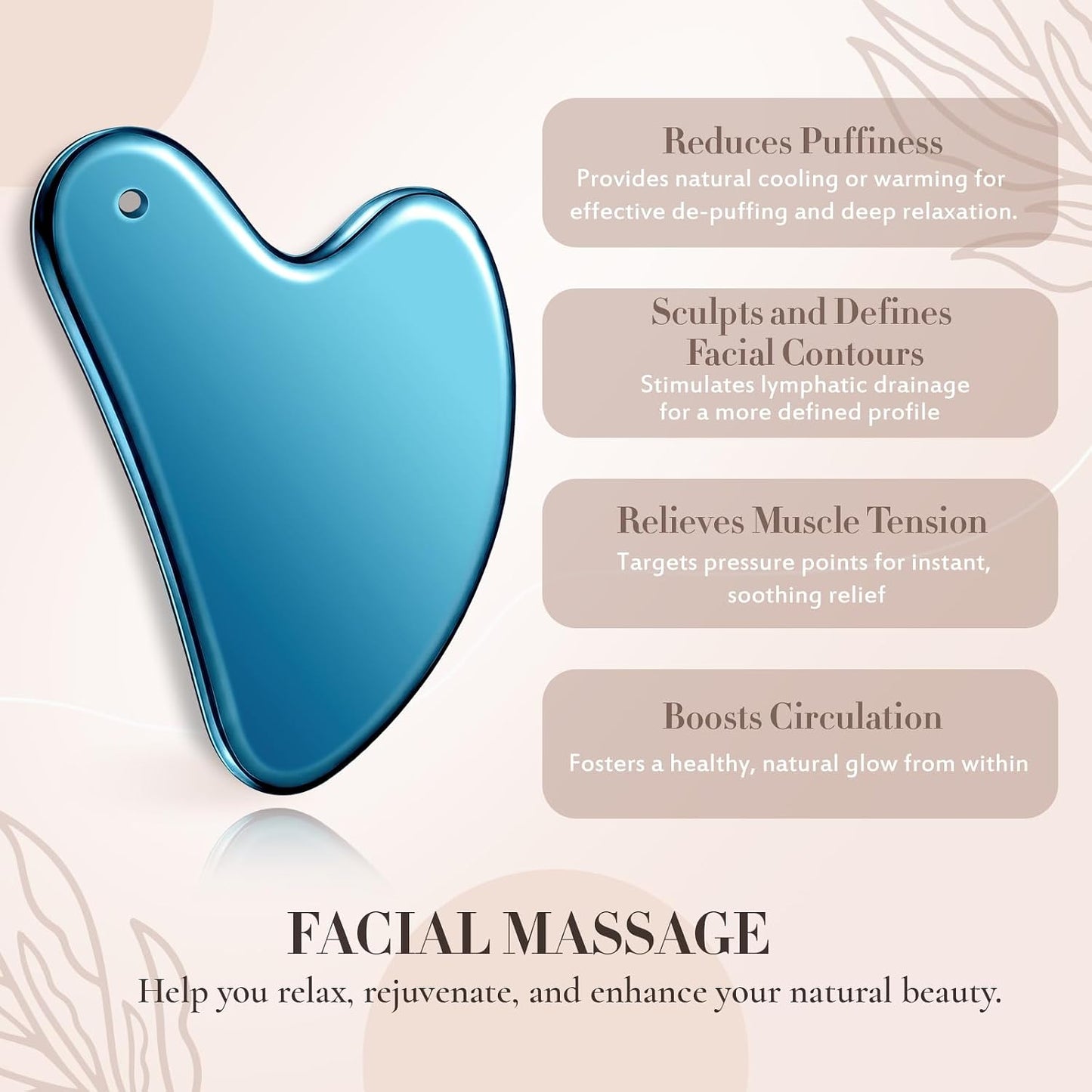 Nuanchu Stainless Steel Gua Sha Facial Tool, Metal Gua Sha for Lymphatic Drainage, Guasha Face Sculpting Double Chin Reduce with Pouch Self Care Gift(304 Stainless Steel,Silver)