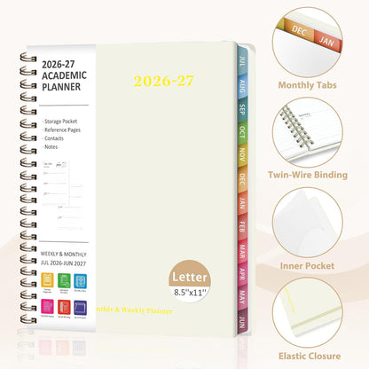 Planner 2026-2027, Weekly and Monthly Calendar Planner, JUL 2026 - JUN 2027 | Academic Year, Daily Agenda Book, A5(6.3'' x 8.5''), Sprial Bound, Inner Pocket, Office School Use