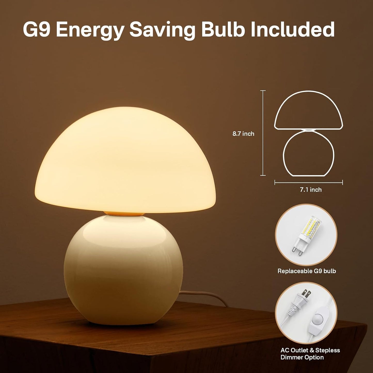 Dawnwake Mushroom Lamp Table Lamp for Bedroom,Desk Bedside Small Lamps for Living Room Night Stands,Mushroom Decor Cute Mini Modern Mid Century Lamps,Unique Aesthetic Home Living Room Decor(White)