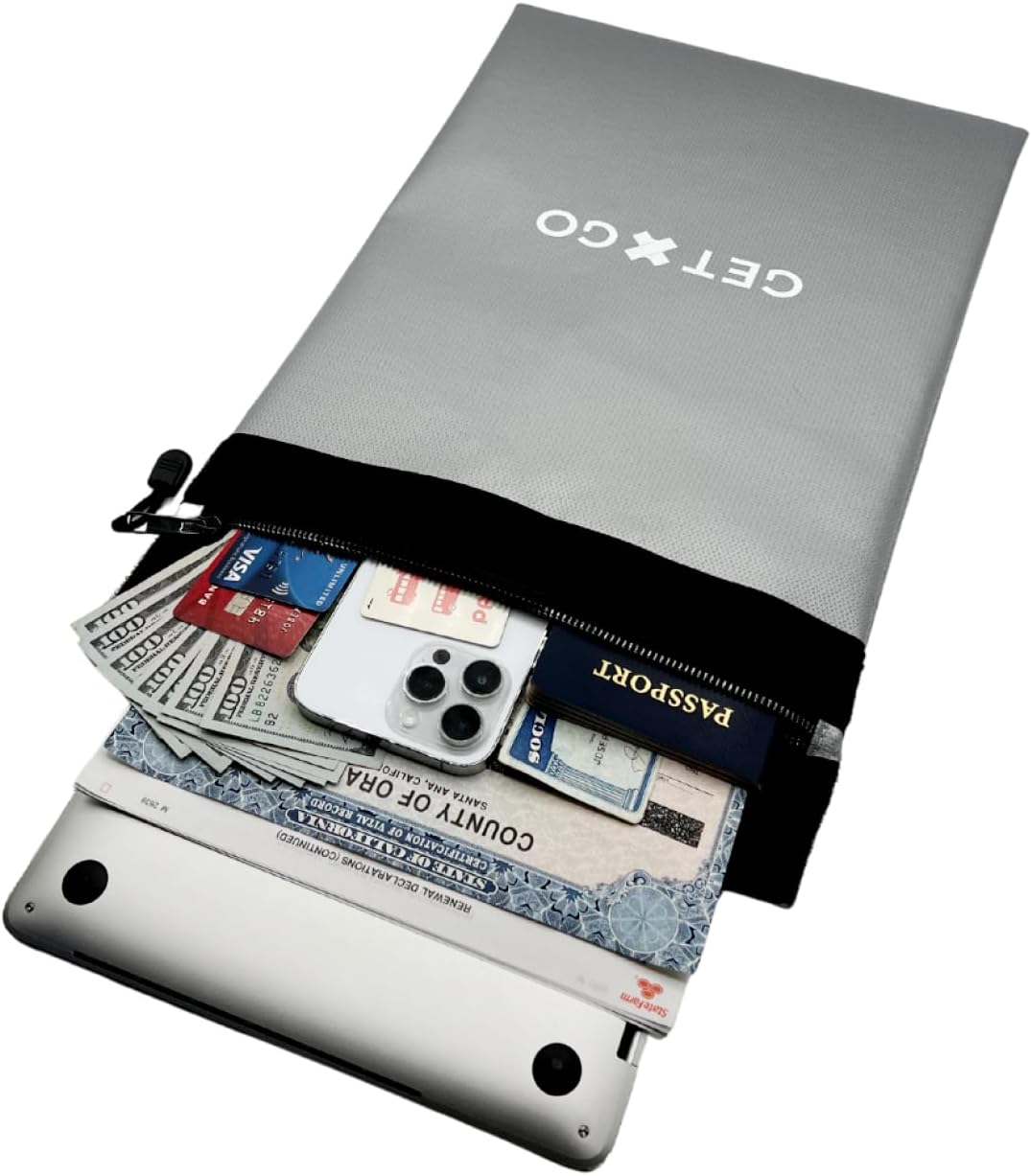 Fireproof Document Bag - Water-Resistant - Thick Tough Fiberglass & Aluminum Walls with Fire Safe Double Pouch Closure - Protect Important Documents, Cash, & Passports. 15"x11"