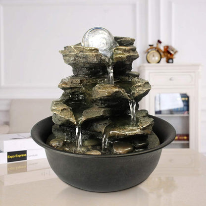 15.7” High Rock Falls Tabletop Water Fountain with LED Lights - Indoor 5-Tier Cascading Fountain for Home and Office Decor (Gray_3, 15.7" high)