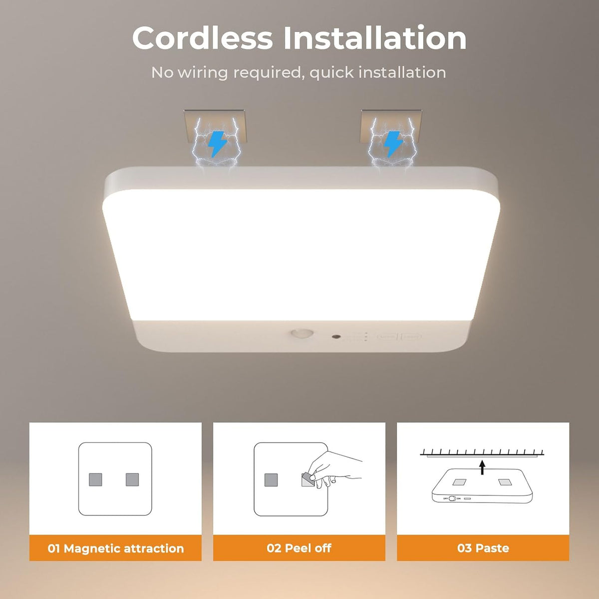 FULEN Motion Sensor Ceiling Light No Wiring, Rechargeable Closet Light