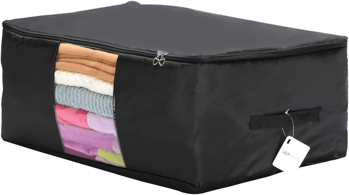 Blanket Storage Bags Pillow Bedspread Bedding Clothes Organizer Storage Containers With Zippers Breathable and Moistureproof. (Navy blue 2pcs, L)