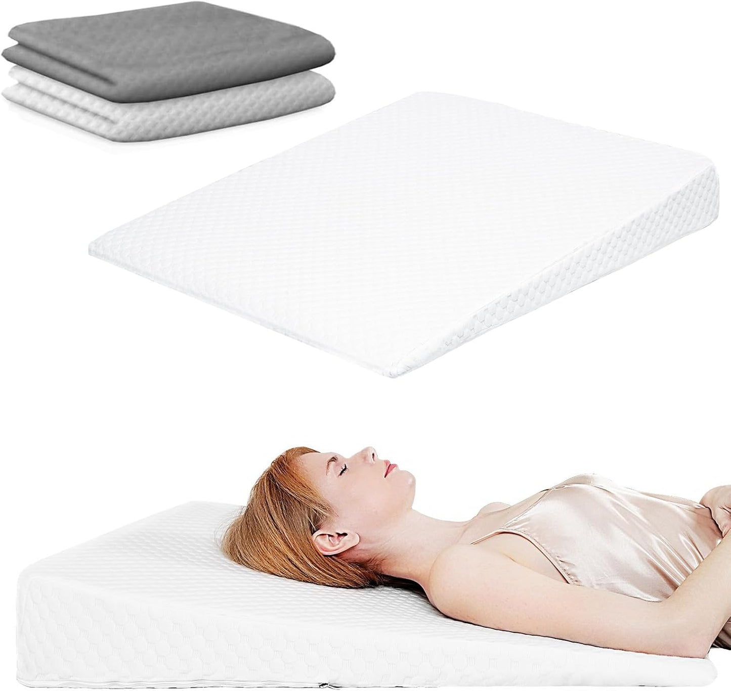 VADSBO Wedge Pillow, Bed Wedge Pillows for Sleeping, Snoring, Back Support, After Surgery, Foam Triangle Pillow, Removable Washable Cover (Gray, 5in)