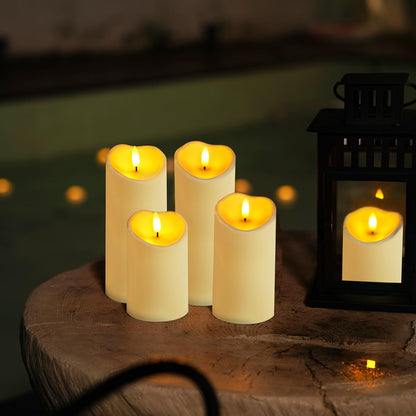 Homemory 6"x3" Outdoor Waterproof Flameless Candles, LED Candles, Battery Operated Candles with Remote and Timers, Electric Fake Plastic Pillar Candles, Ivory White, Set of 2