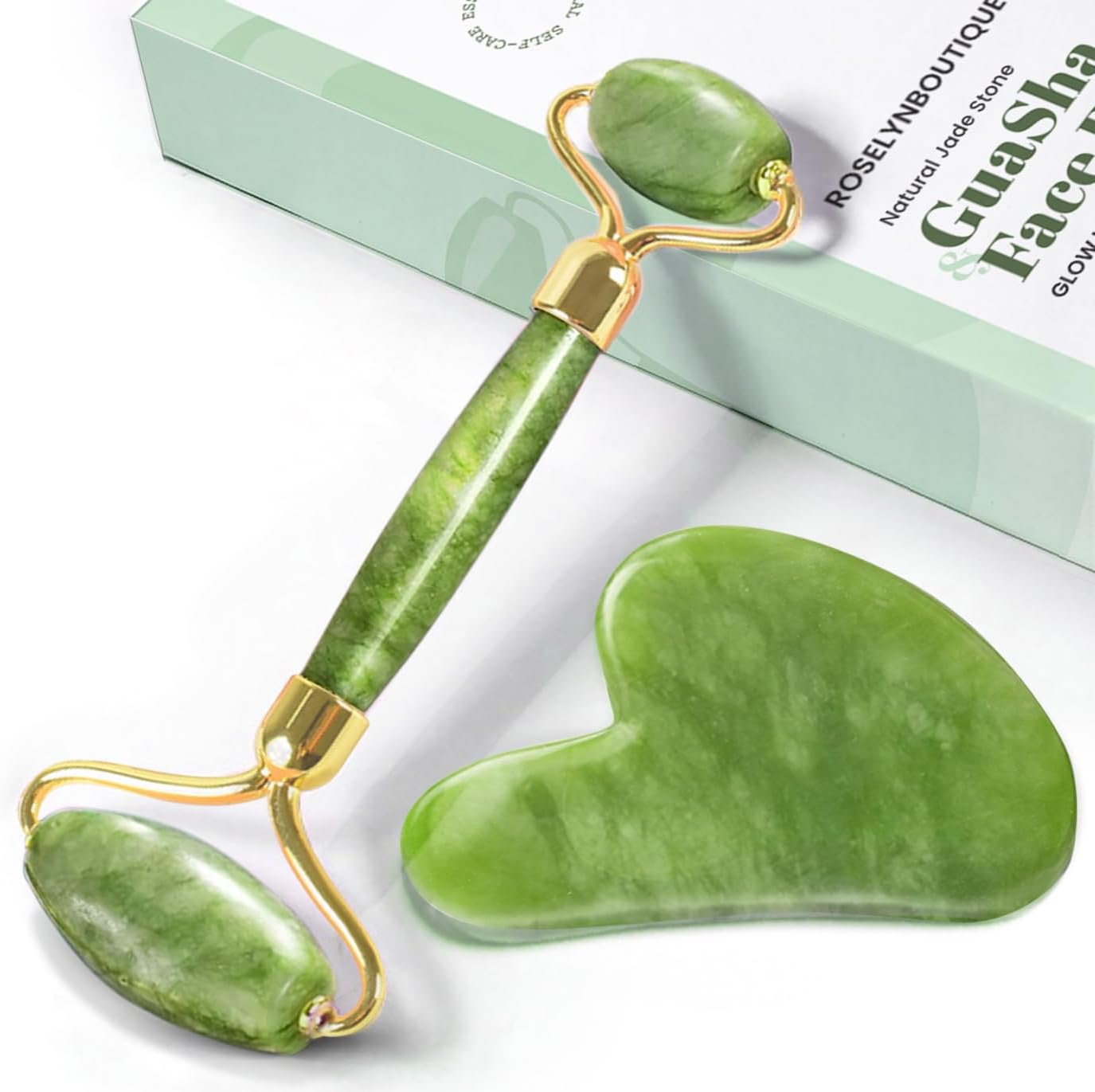 ROSELYNBOUTIQUE Gua Sha Facial Tools & Ice Roller for Face (Green) | Wrinkles Fine Lines Puffiness Massager Facial Self Care Gifts for Men Women