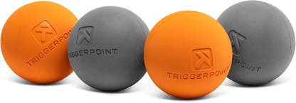 TRIGGERPOINT Foundation Massage Therapy Balls – Medium-Density Ball Massager for Back & Foot Pain Relief, Trigger Point Myofascial Tool for Yoga, Exercise & Physical Therapy, Grey/Orange, 4 Pack